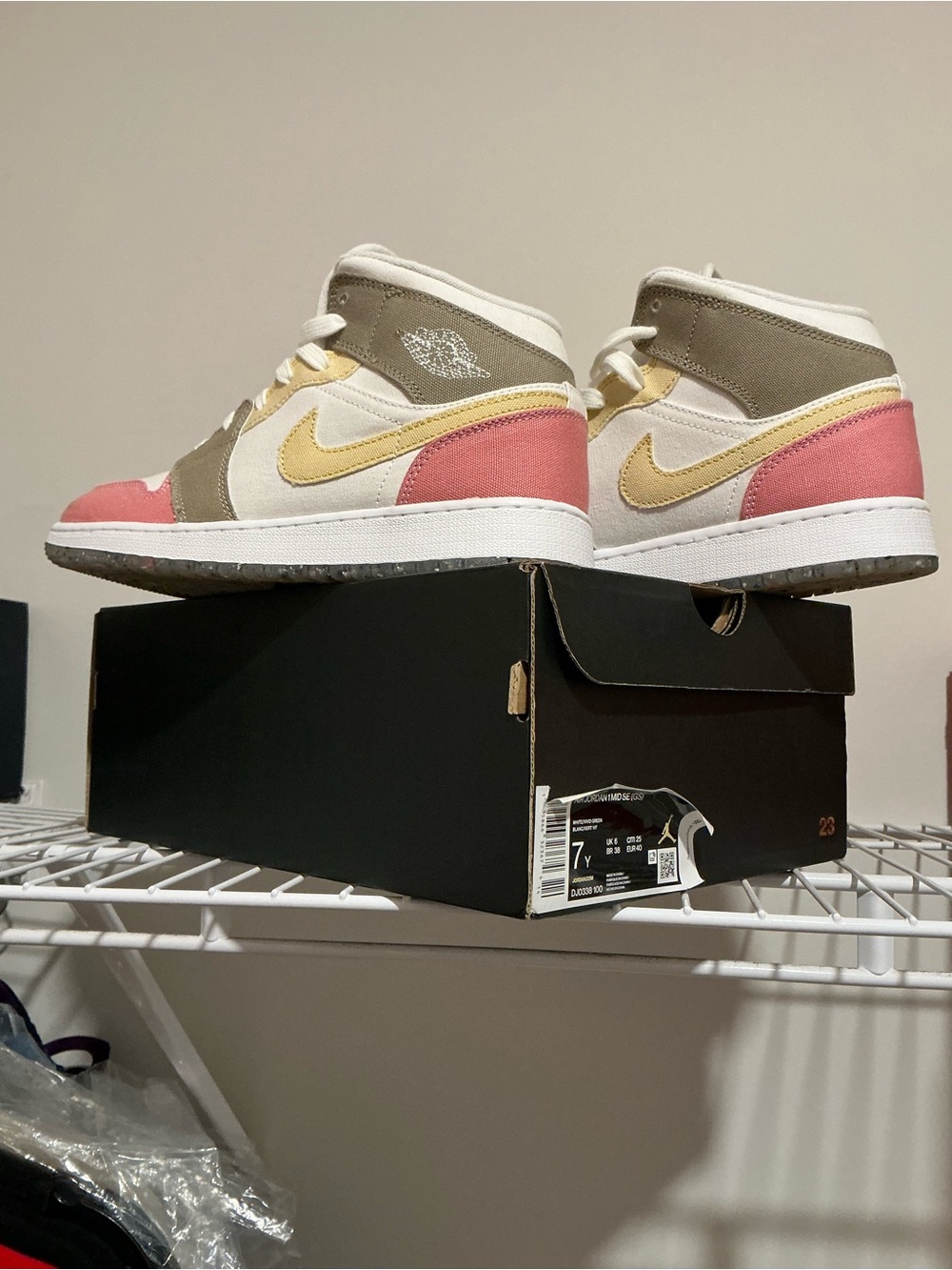 Nike Air Jordan 1 Mid White Pink Yellow Olive